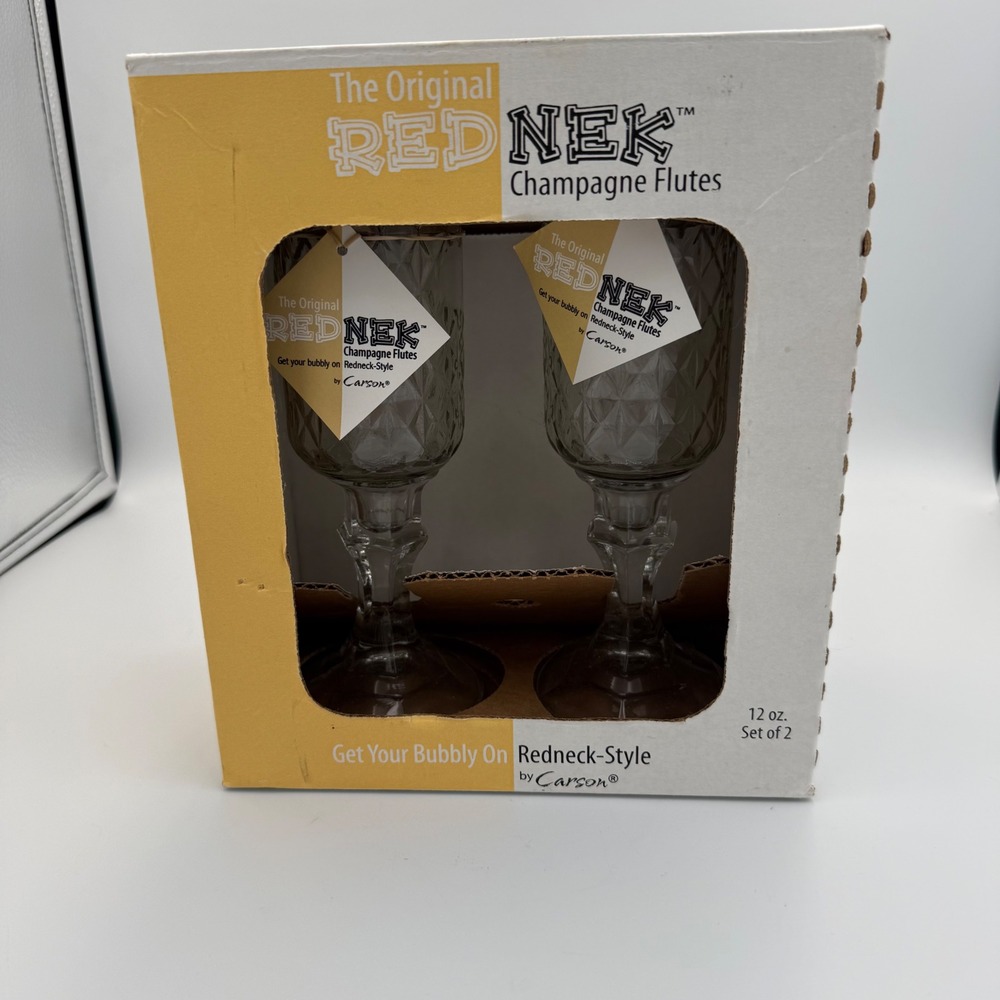 The Original RedNek Champagne Flutes by Carson Set of 2 12oz Mason Jar Stemware